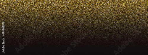 Gold glitter sparkles background. Noise stipple dots gradient pattern. Golden sand grain effect. Gold glitter dots grunge banner. Abstract noise dotwork pattern. Gradient dotted sparkles. Vector