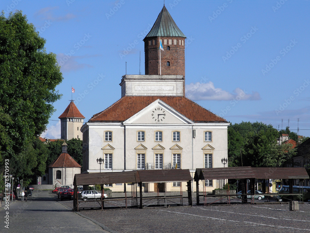 town hall, market square and castle, Pultusk city, Poland
