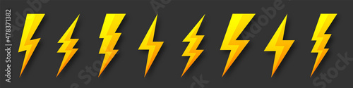 Free Download Yellow lightning bolt icons collection. Flash symbol, thunderbolt. Simple lightning strike sign. Vector illustration. - GFXLoad
