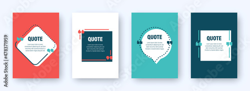 Set of colorful banners with quote frames. Speech bubbles with quotation marks. Blank text box and quotes. Blog post template. Vector illustration.