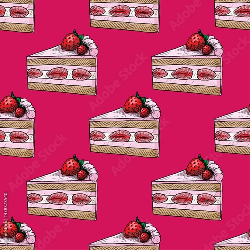 Strawberry cake vector illustration seamless pattern