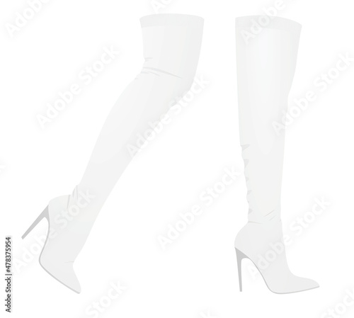 White women long boot. high heel. vector illustration
