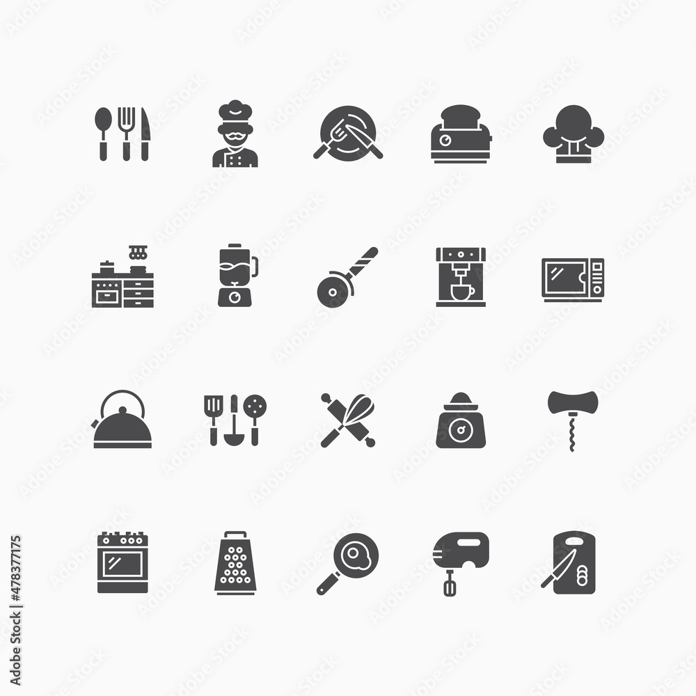 Set of cooking and kitchen icons. Set of cooking and kitchen icons.