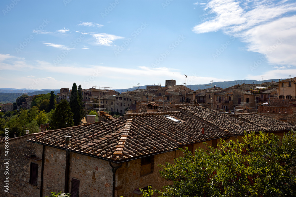 Tuscany landscape. Roofs of houses in San Gimignano. 