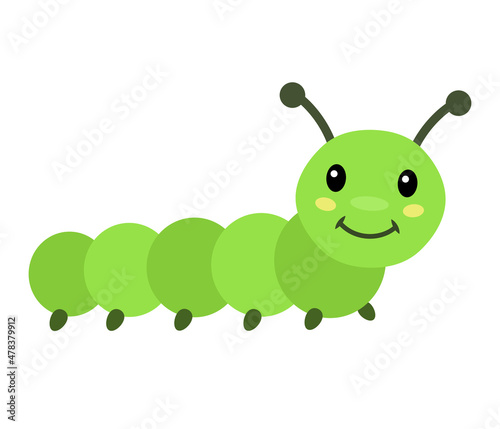Cheerful caterpillar cartoon on white background, vector illustration