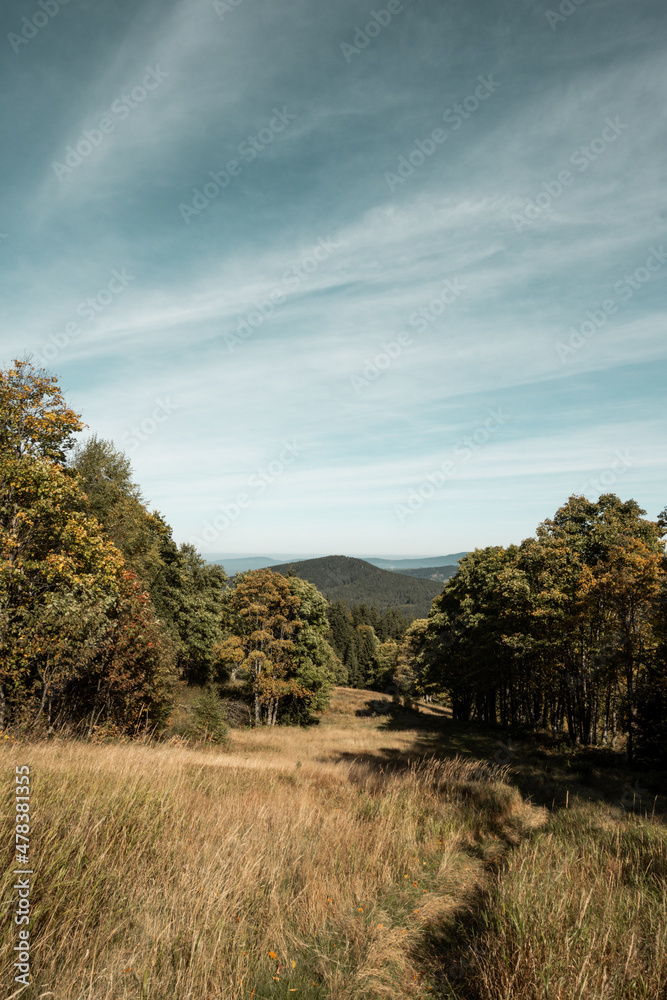 View on the hills and meadow from Green mountain near Srni, Sumava national park, Czech republic View on the hills and meadow from Green mountain near Srni, Sumava national park, Czech republic