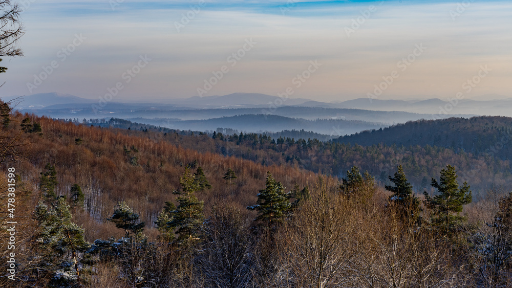Panorama of mountains in winter scenery with nice sky