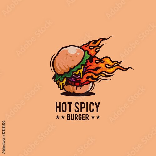 Playful Hot spicy burger logo design for your food and restaurant
