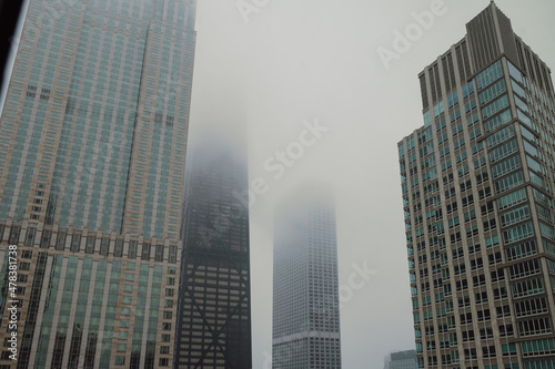 Chicago Skyline from Gold Coast with Skyscrapers Disappearing Into Fog