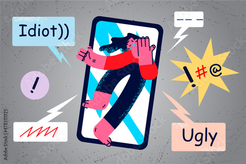 Unhappy woman suffer from bullying on internet 