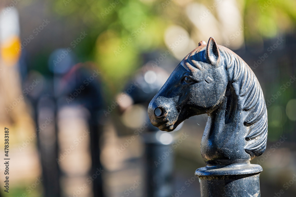 Close up shot of a horse metal pole Close up shot of a horse metal pole
