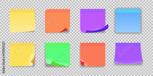 Realistic square colors paper sticky memo notes. Notepad set for business theme