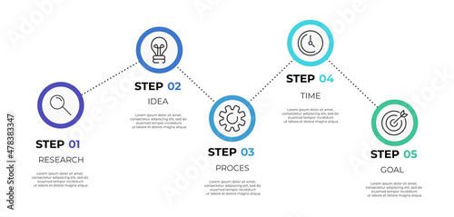 Infographic design template. 5 step evolution process