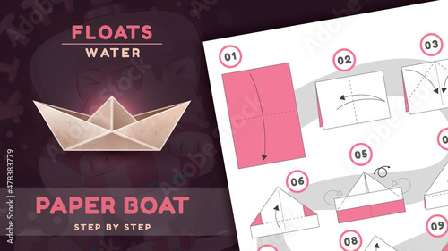 Boat ship origami scheme tutorial moving model.