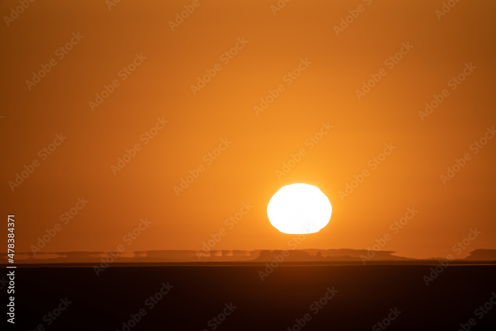 Sunrise on  Chott Jerid- endorheic salt lake in southern Tunisia. -Tozeur governorate - Tunisia