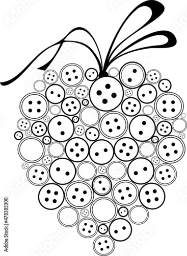 Vector heart from buttons with a bow.