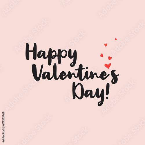 Valentine Day vector greeting card. Happy Valentine's Day calligraphy lettering on pink background. Simple doodle style design for holiday label, stamp, emblem, banner, poster, gift print.