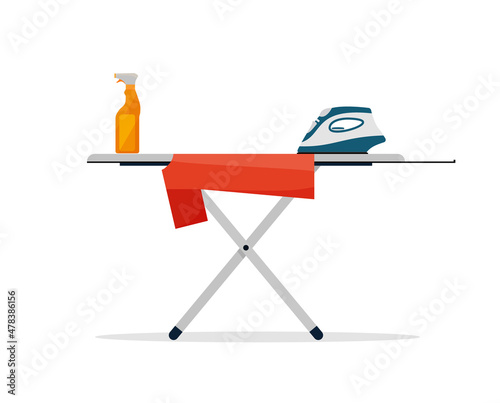 Isolated ironing board and iron on a white background.