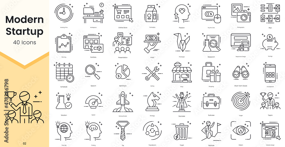 Simple Outline Set of Modern Startup Icons. Thin Line Collection ...