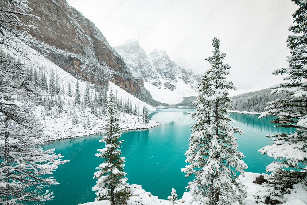 Winter at Moraine Lake in Lake Louise, Alberta. One of the most ...