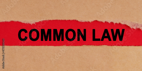 Among the torn sheets of paper on a red background, the inscription - COMMON LAW