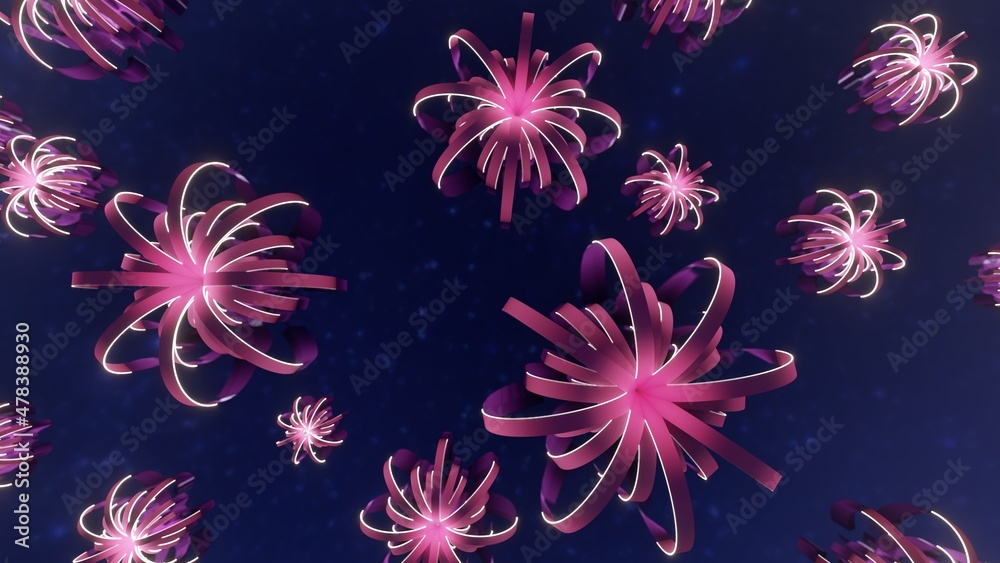 Fototapeta premium Pink fantasy flowers in space abstract background 3d rendering