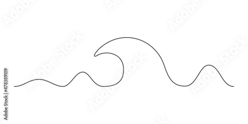 One continuous Line drawing of sea wave. Modern abstract seascape and concept for surf club in simple linear style. Doodle vector illustration