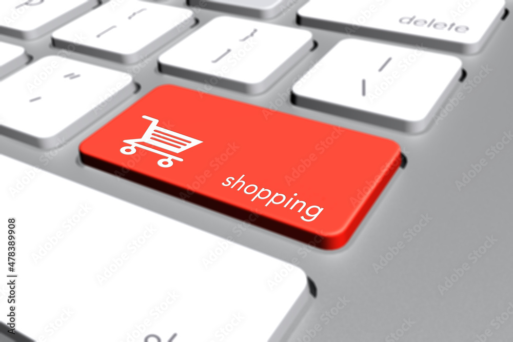 Fototapeta premium Red Shopping Button on Computer Keyboard