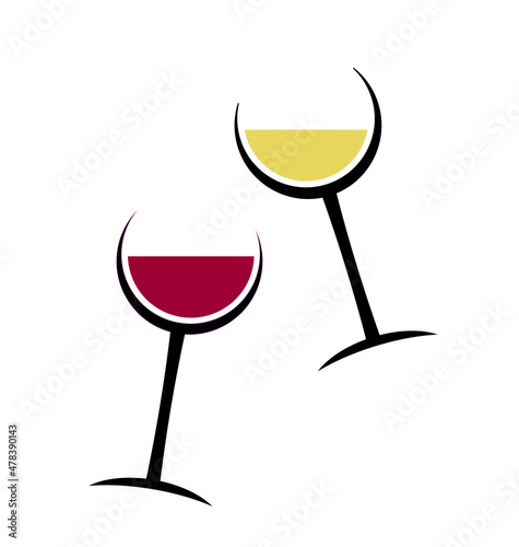 stylized abstract red and white wine glasses