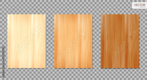 Vector wood texture background set. Beige and brown realistic wooden sheets isolated on transparent background EPS10