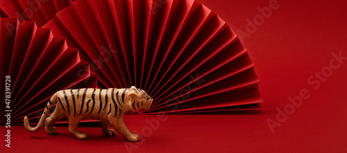 Fotografia Chinese new year festival decoration over red background