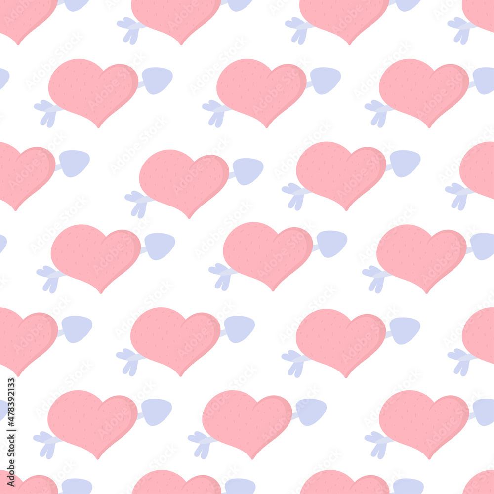 cute gentle heart with amur arrow seamless pattern