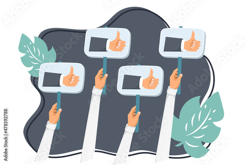 Business compliment concept. Thumbs up hands. Flat vector illustration