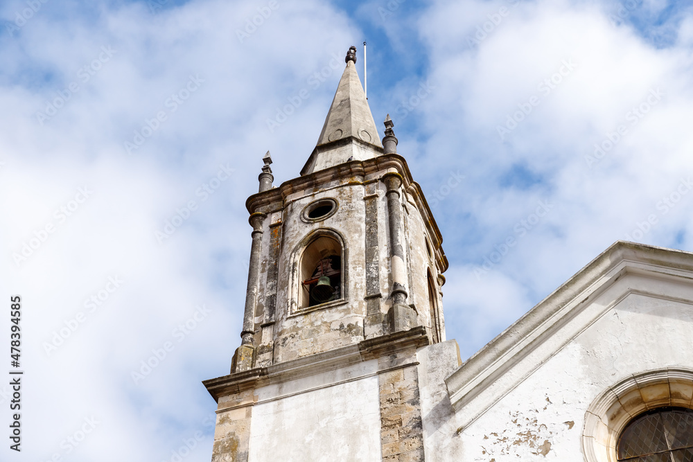 Architectural detail of the facade of Santa Maria de Marvila church in Santarem, Portugal