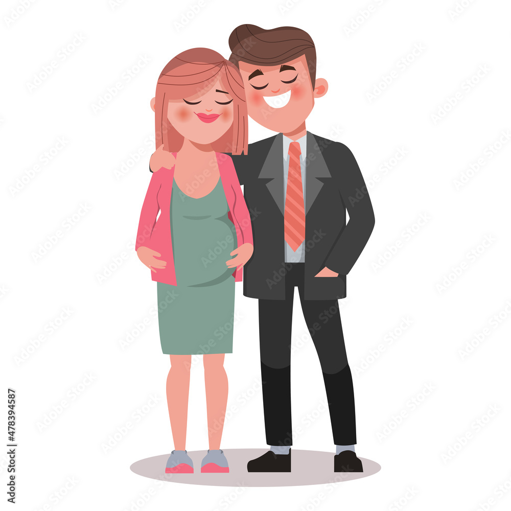 pregnant woman with husband drawing character. pregnant woman with husband drawing character.