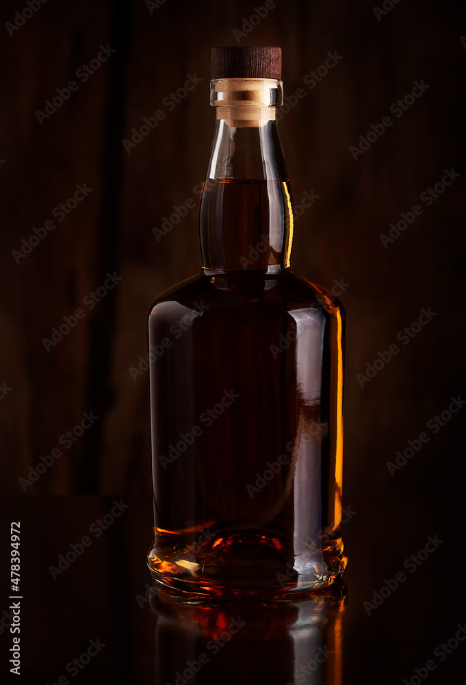 A bottle with an alcoholic drink