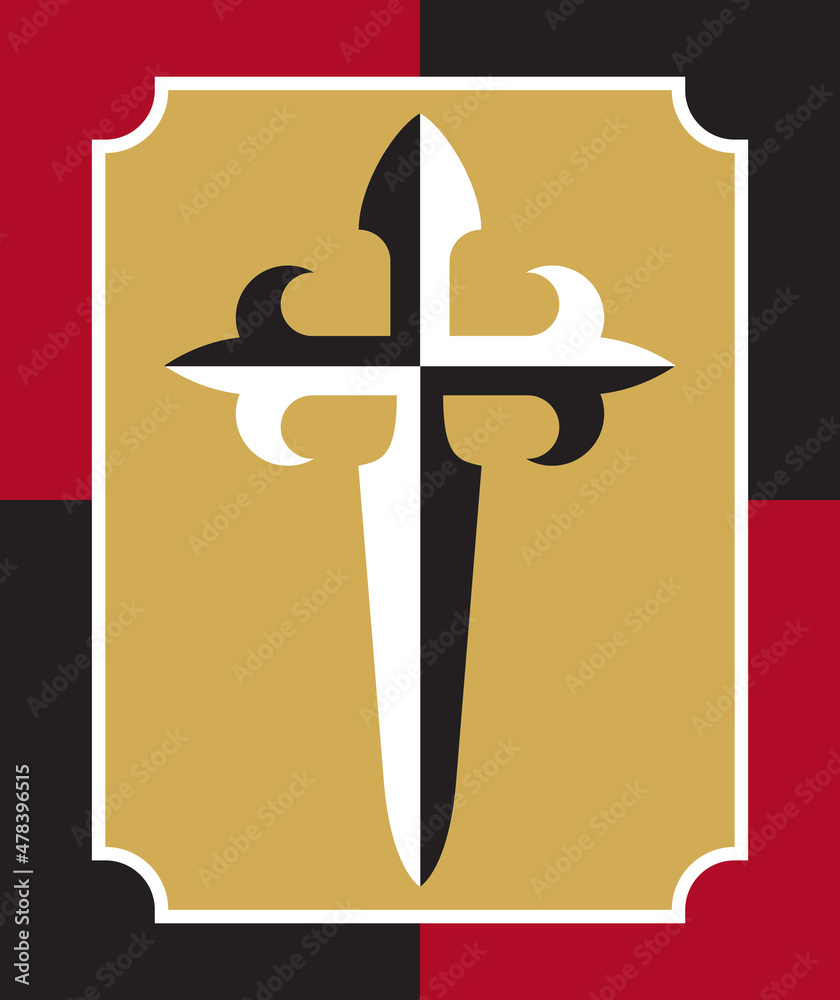 Cross of Saint James Christian badge or logo design. Vector