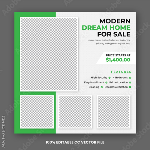 real estate post ads graphic template or home sale social media banner ads design