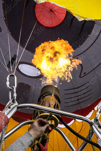 Hot air balloon fire. Inside view