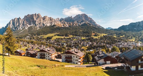 Panoramic view of Cortina city in the mountains in Italy