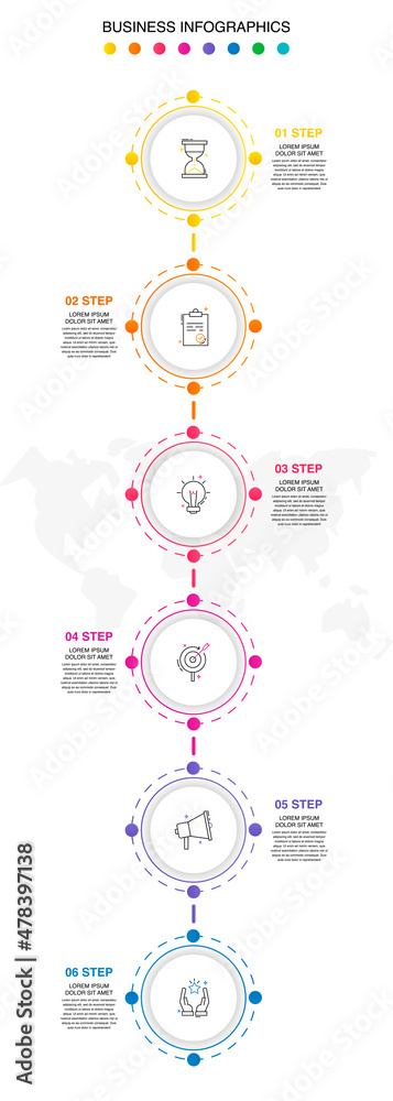 Line vector infographics with six circles. Modern concept 6 icons with labels step by step for the app, business, website, interface, chart, levels, web, diagram, banner, presentations Line vector infographics with six circles. Modern concept 6 icons with labels step by step for the app, business, website, interface, chart, levels, web, diagram, banner, presentations