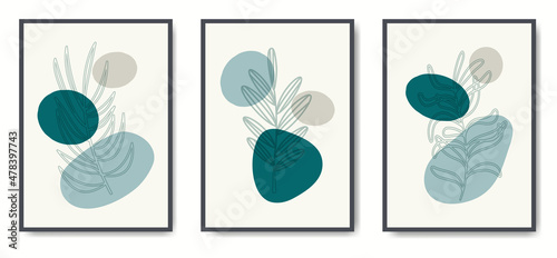 Set of abstract aesthetic mid century modern art. Botanical poster cover template. Minimal Illustrations for art print, postcard