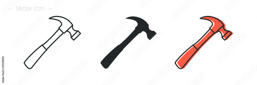 Carpenter hammer icon. Editable Stroke. Isolated vector illustration of different shapes. Carpenter hammer icon. Editable Stroke. Isolated vector illustration of different shapes.
