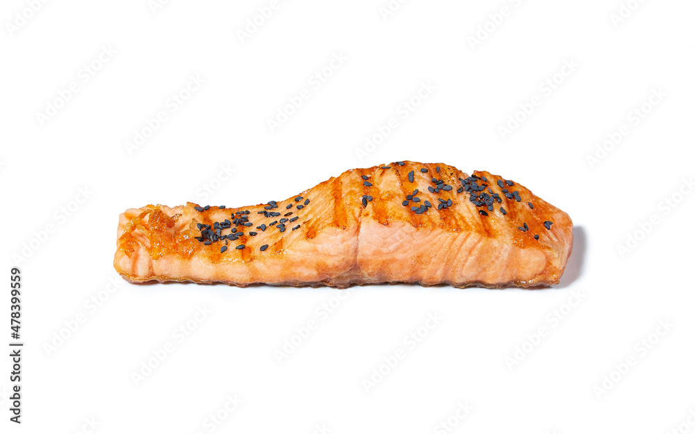 Grilled piece of salmon fillet isolated on white background with clipping path Grilled piece of salmon fillet isolated on white background with clipping path