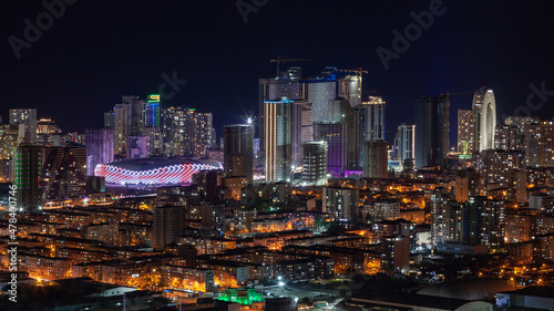 Batumi, Georgia - 31 December, 2021: Aerial View Of Urban Cityscape of Batumi At night