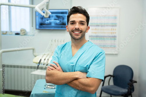 Young dentist smiling in the dental clinic
