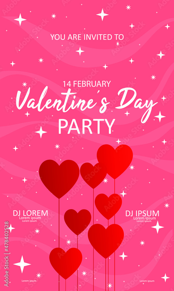 Happy valentines day party flyer. background for banner template. editable vektör.