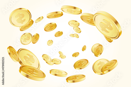 Gold rotating coins. Flying coins, or flying money.