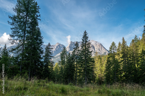 A beautiful view of the Sorapiss mountain on a sunny day in Cortina, Italy