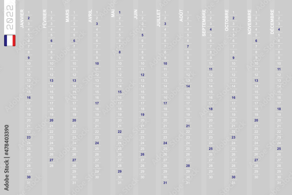 one-row-vertical-calendar-for-the-year-2022-in-french-french-calendar